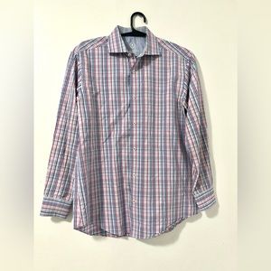 Bugatchi uomo cotton neck 15,5/32-33 men’s checkered shirt Excellent condition